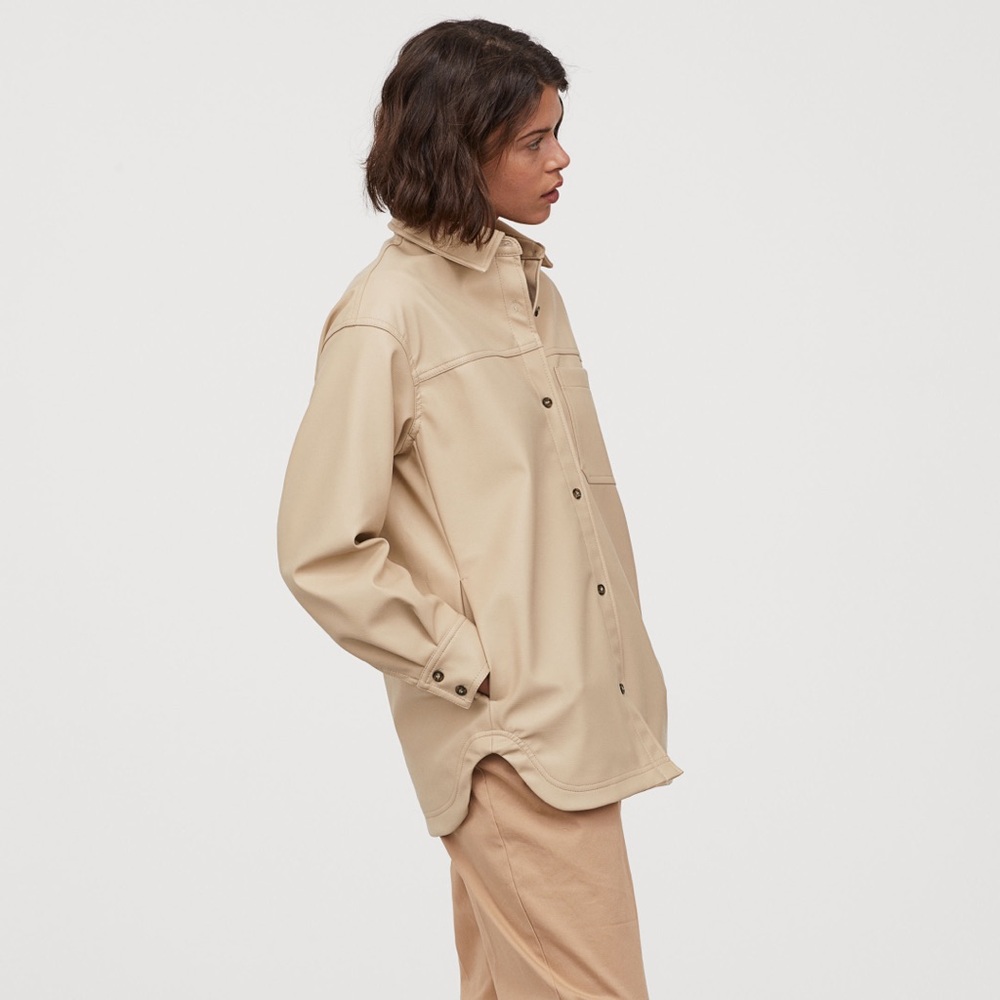 H&M Beige Faux Leather Shirt Jacket - Picture 5 of 6